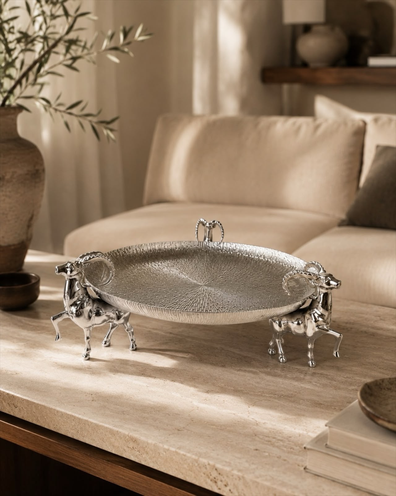 Daastaan Three Deer Brass Serving Tray
