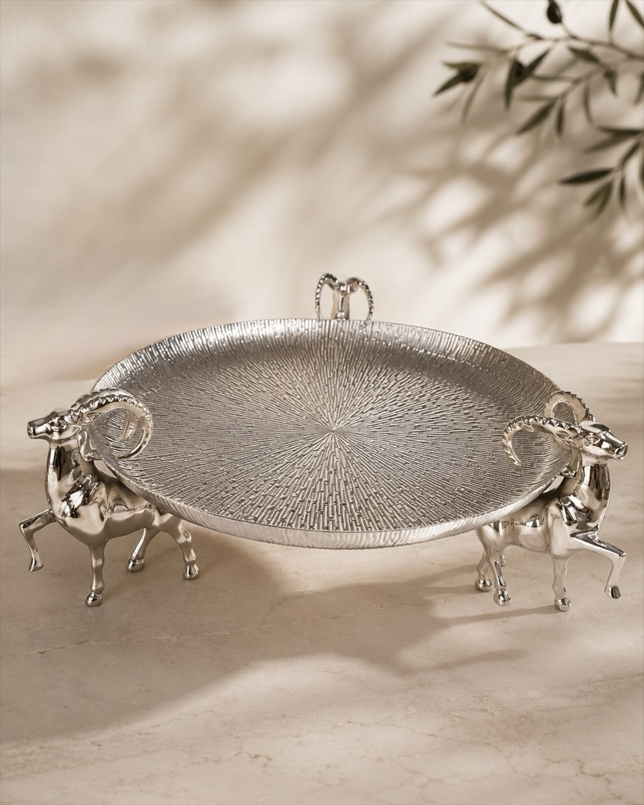 Daastaan Three Deer Brass Serving Tray