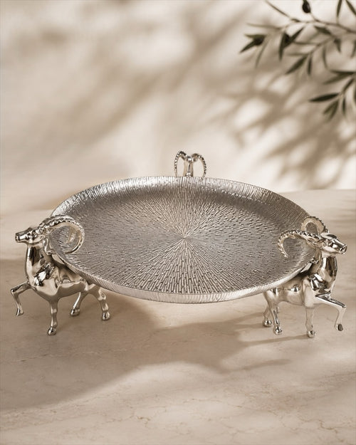Daastaan Three Deer Brass Serving Tray