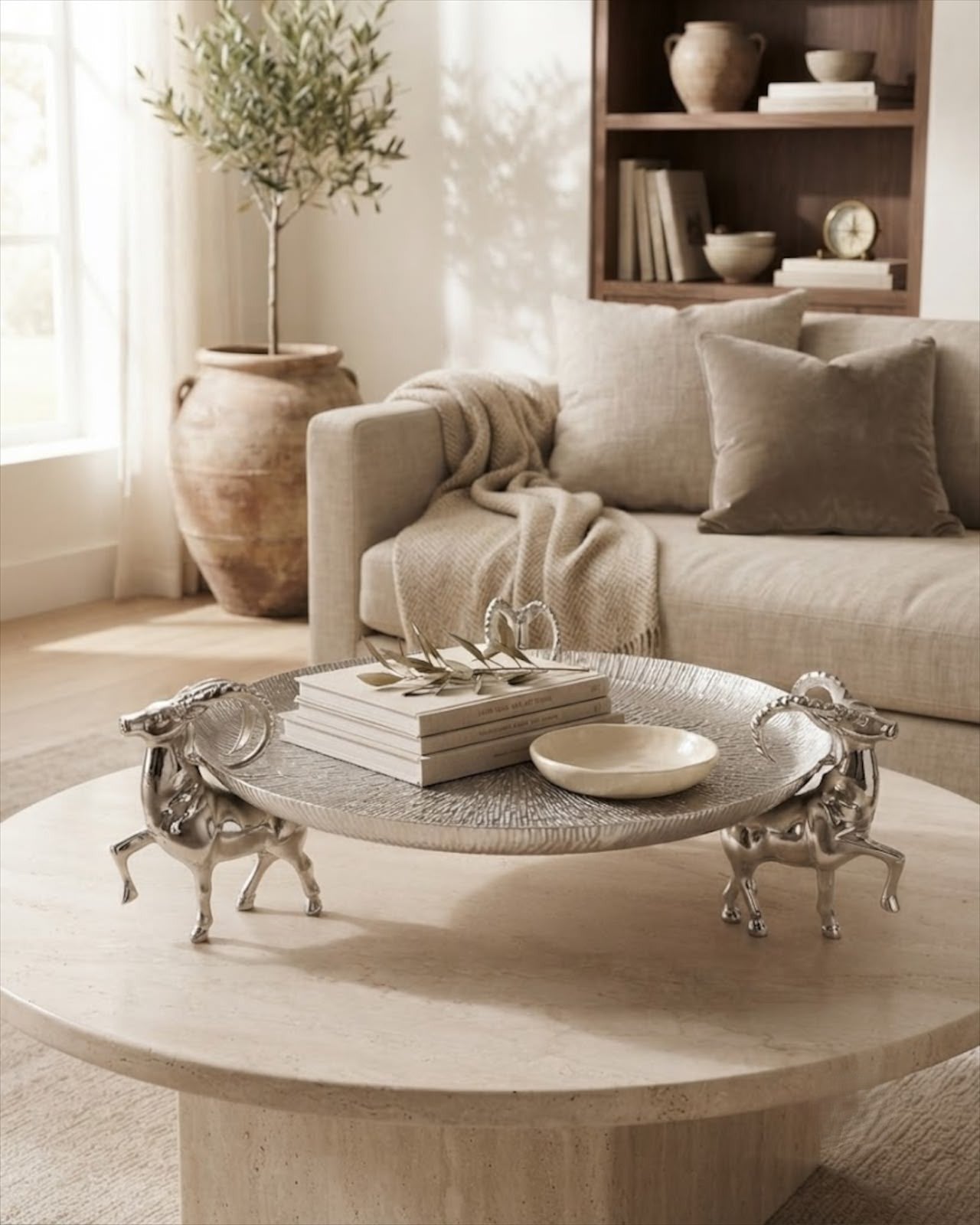 Daastaan Three Deer Brass Serving Tray